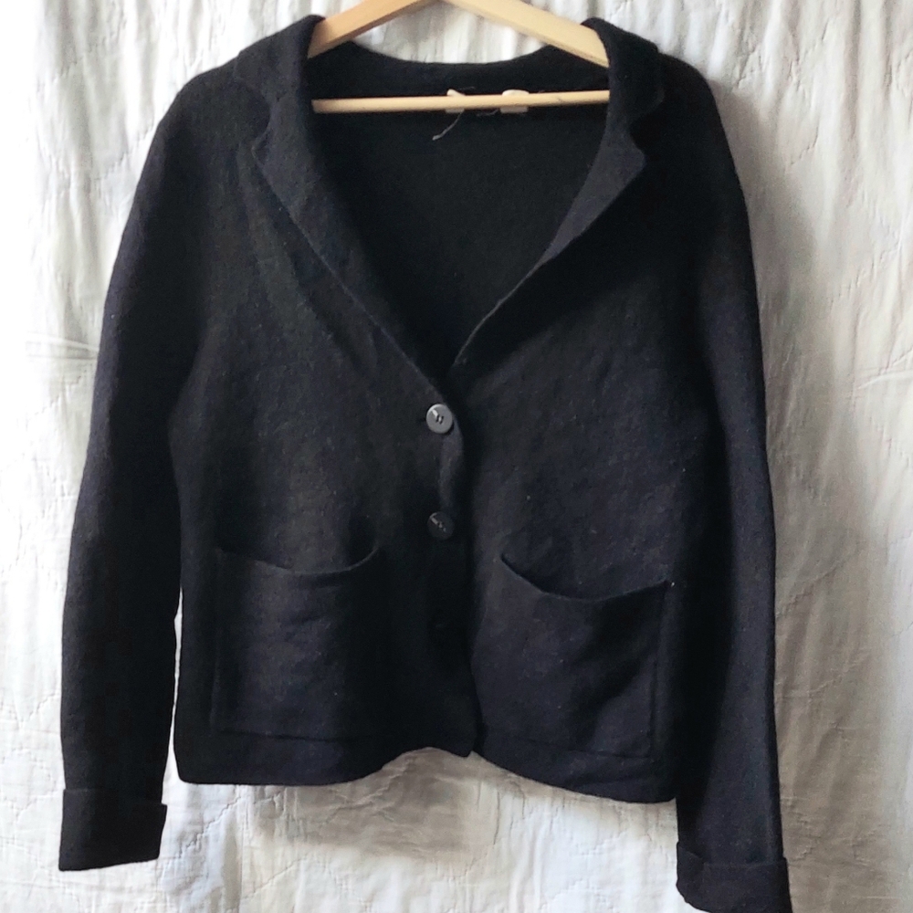 Anthropologie Moth Wool Cotton Blend Preppy Black Blazer Cardigan S Academia